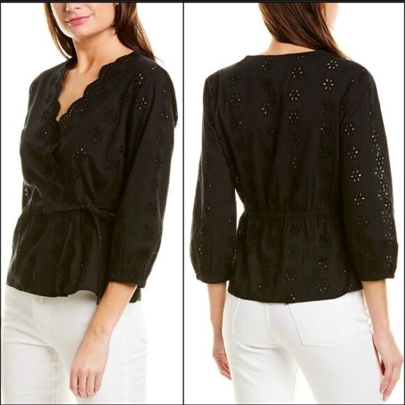 Madewell True Black Scalloped Eyelet Wrap Top - Picture 1 of 2